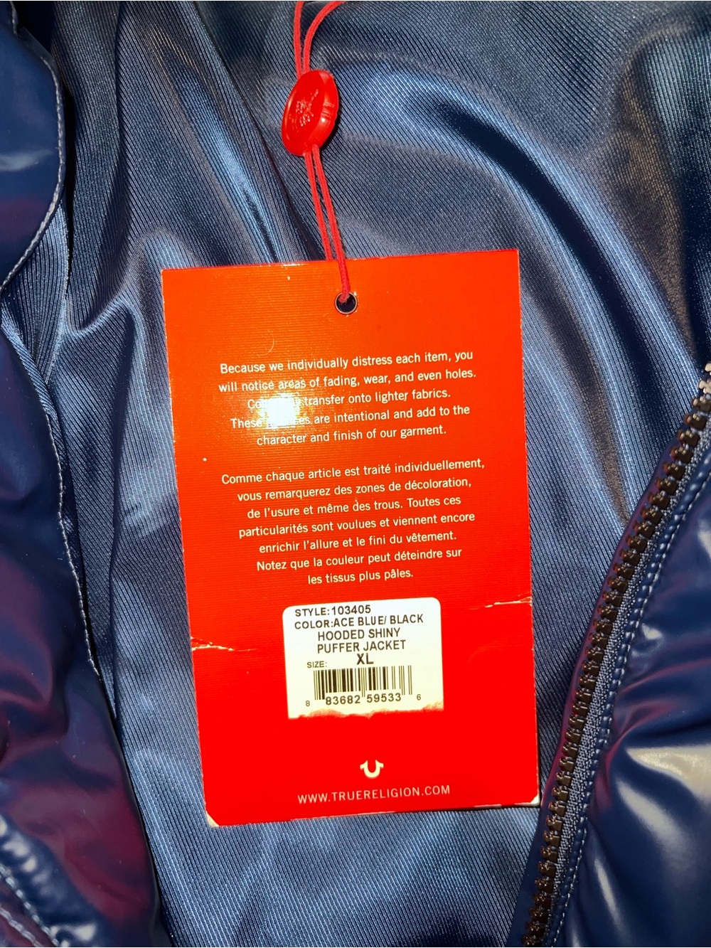 True Religion Navy and Black Quilted Puffer Jacket with Hood - Picture 8 of 13